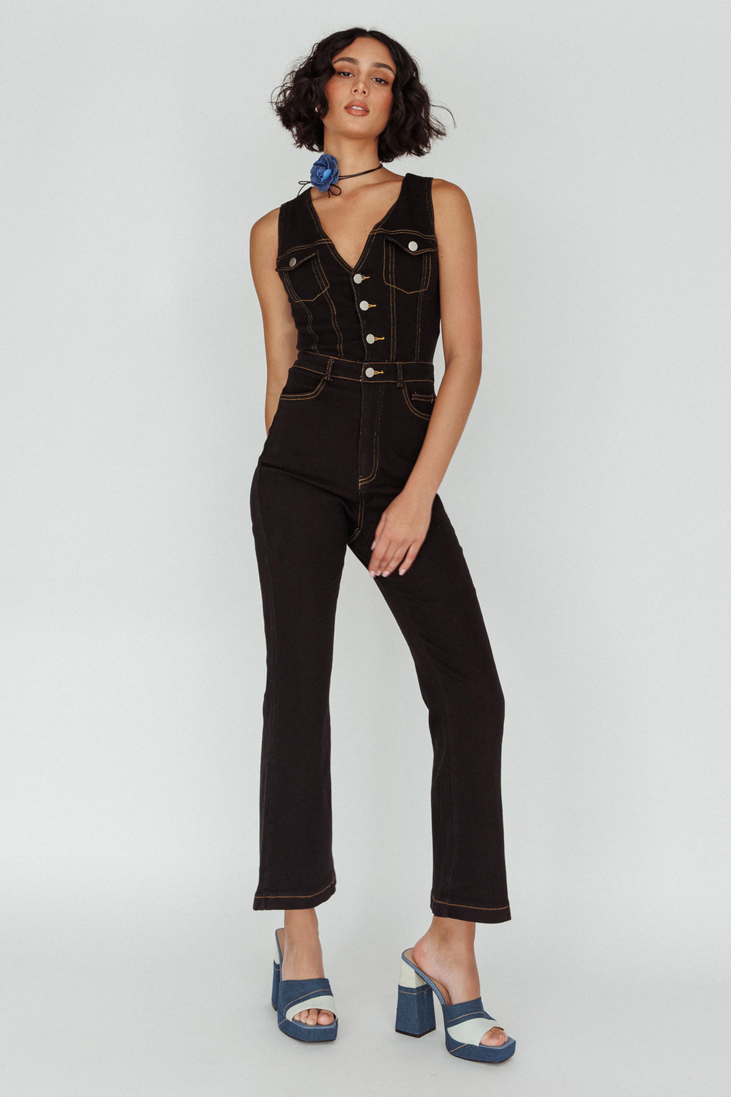 Jazelle Button Front Jumpsuit Black by Selfie Leslie Australia