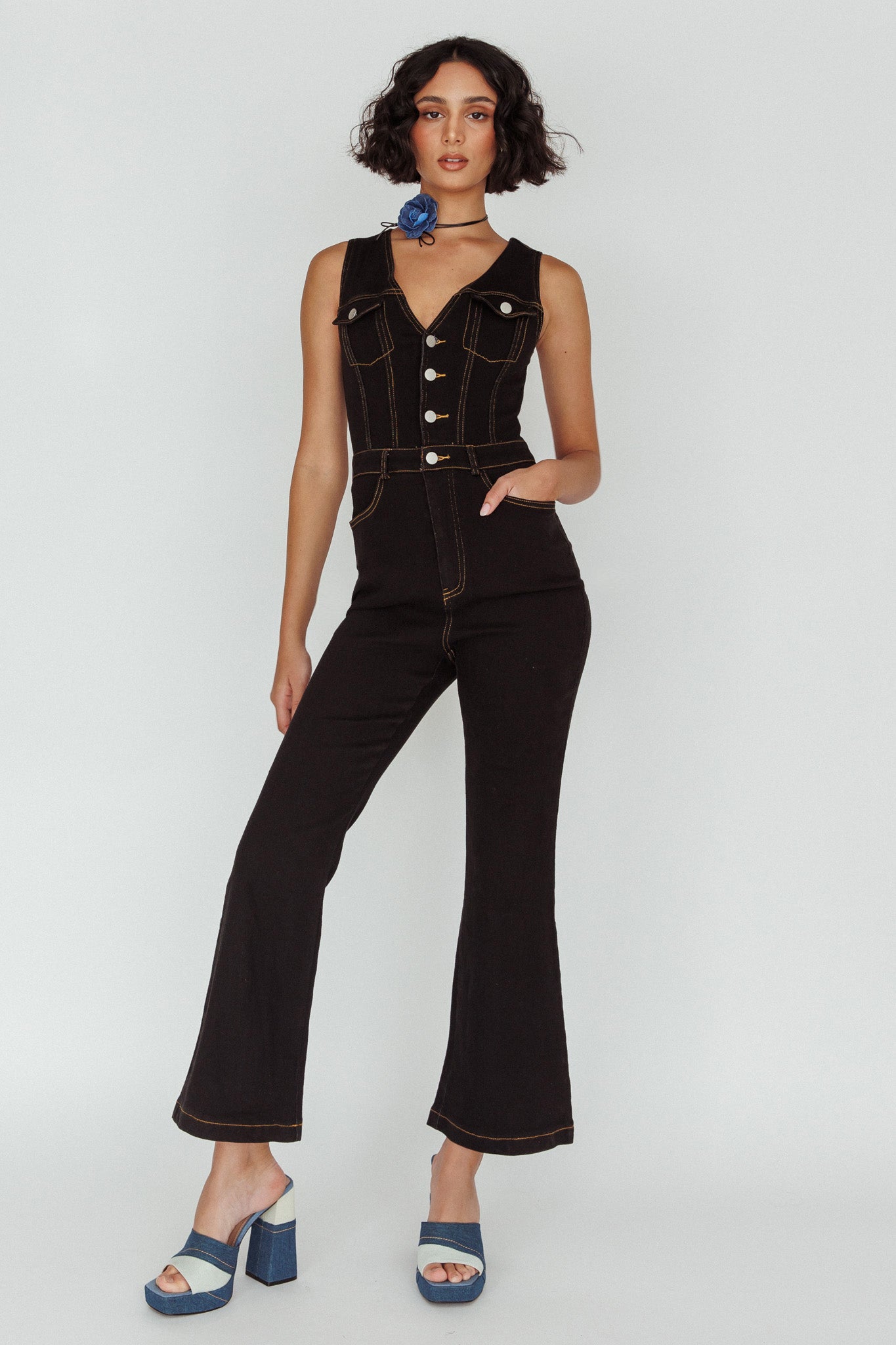 Jazelle Button Front Jumpsuit Black by Selfie Leslie Australia