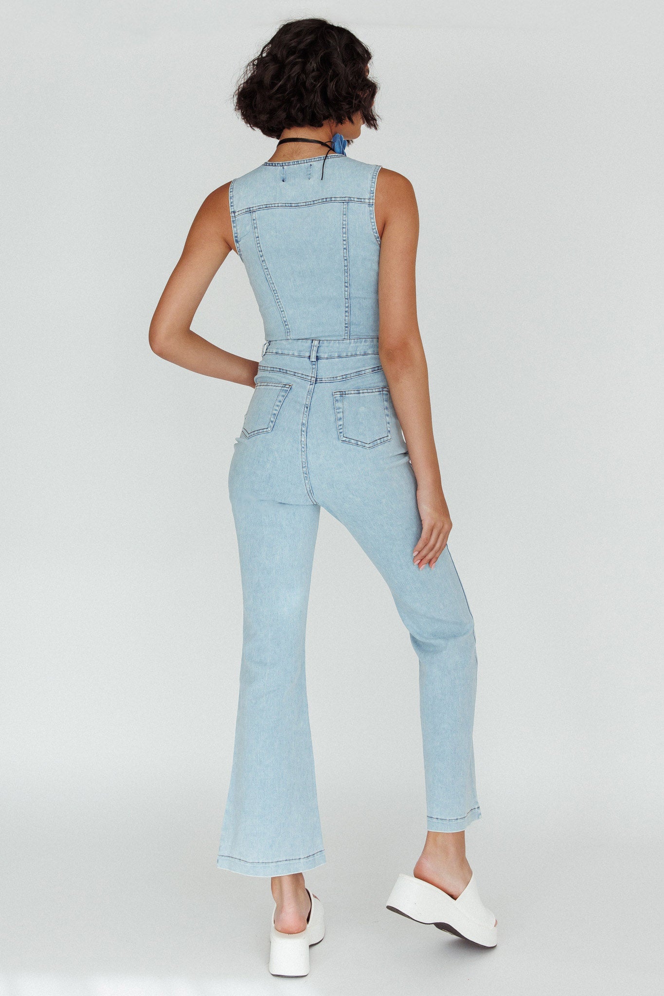Jazelle Button Front Jumpsuit Washed Blue by Selfie Leslie Australia