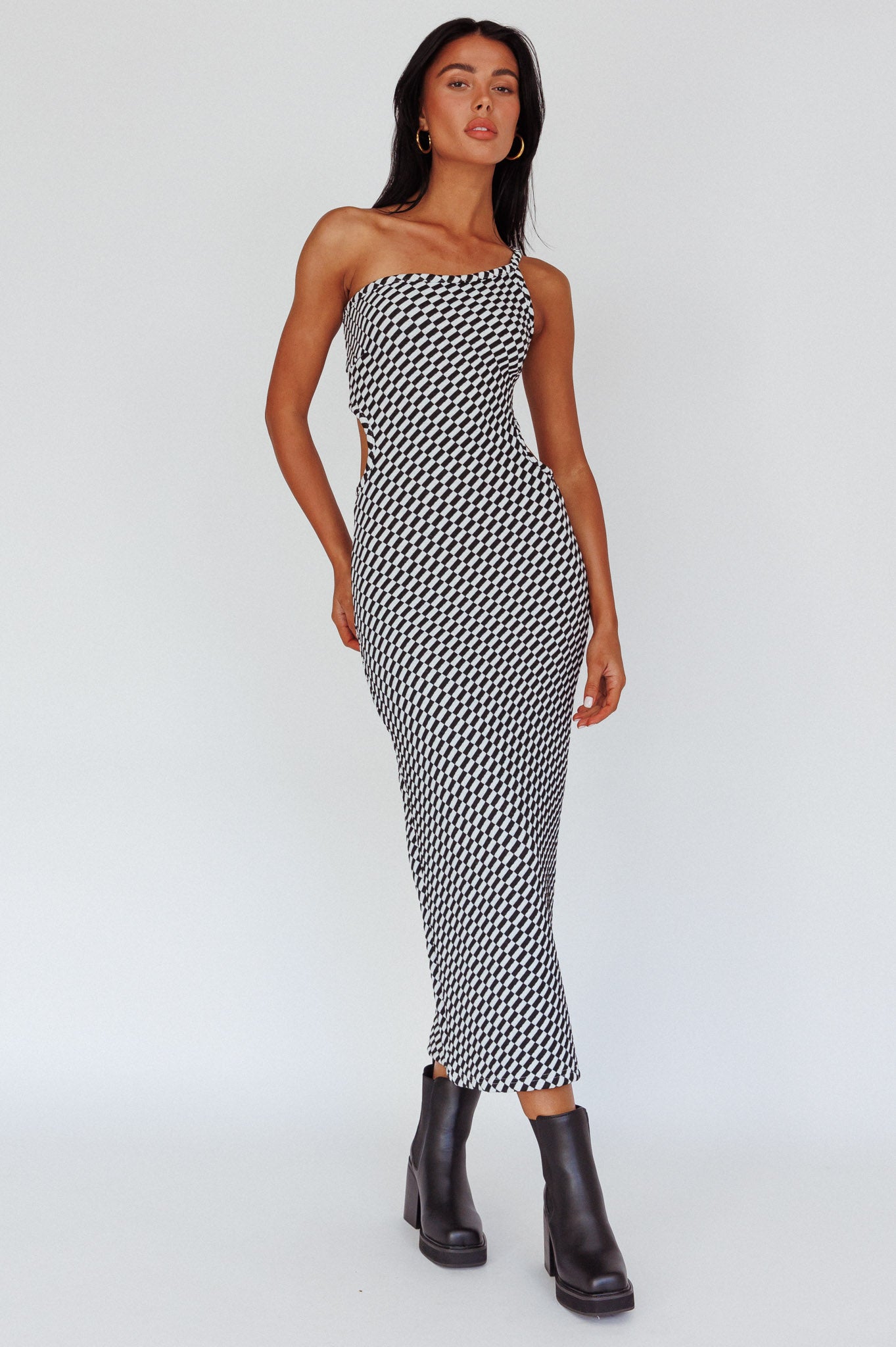 Cinzia One-Shoulder Cut-Out Midi Dress Black by Selfie Leslie Australia