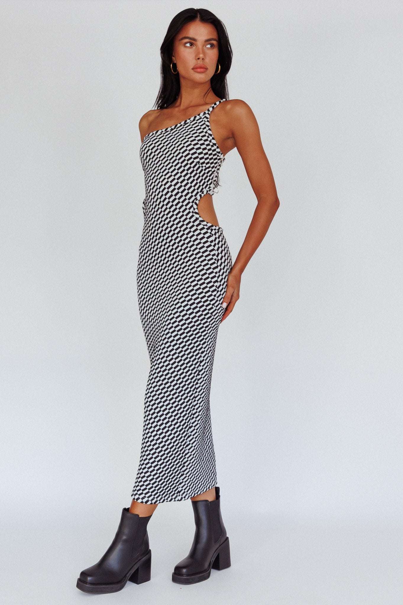 Cinzia One-Shoulder Cut-Out Midi Dress Black by Selfie Leslie Australia