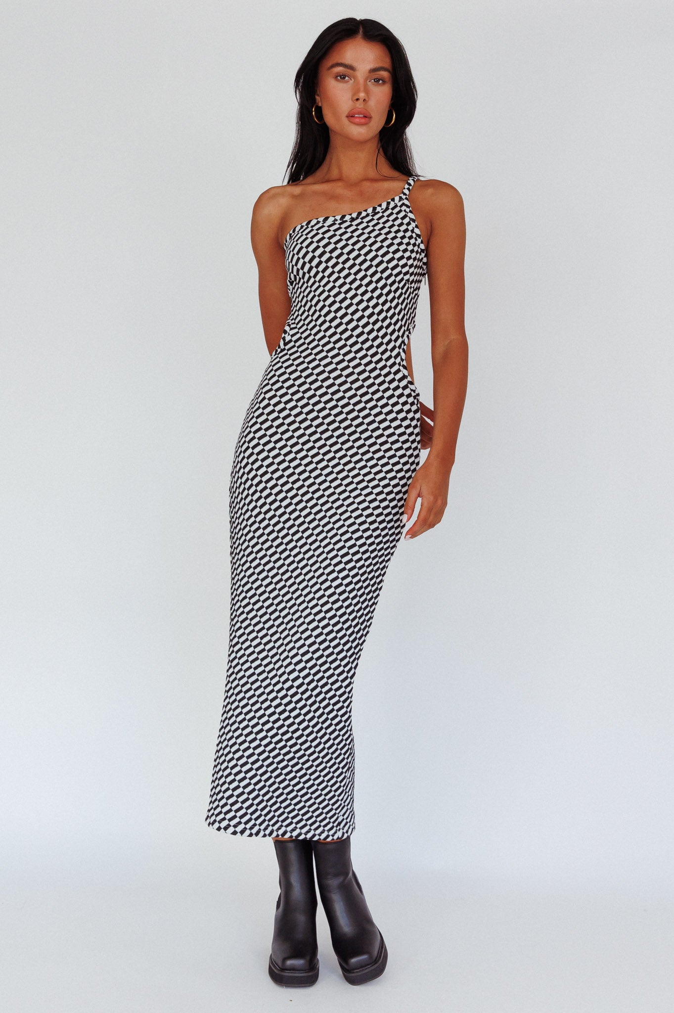Cinzia One-Shoulder Cut-Out Midi Dress Black by Selfie Leslie Australia