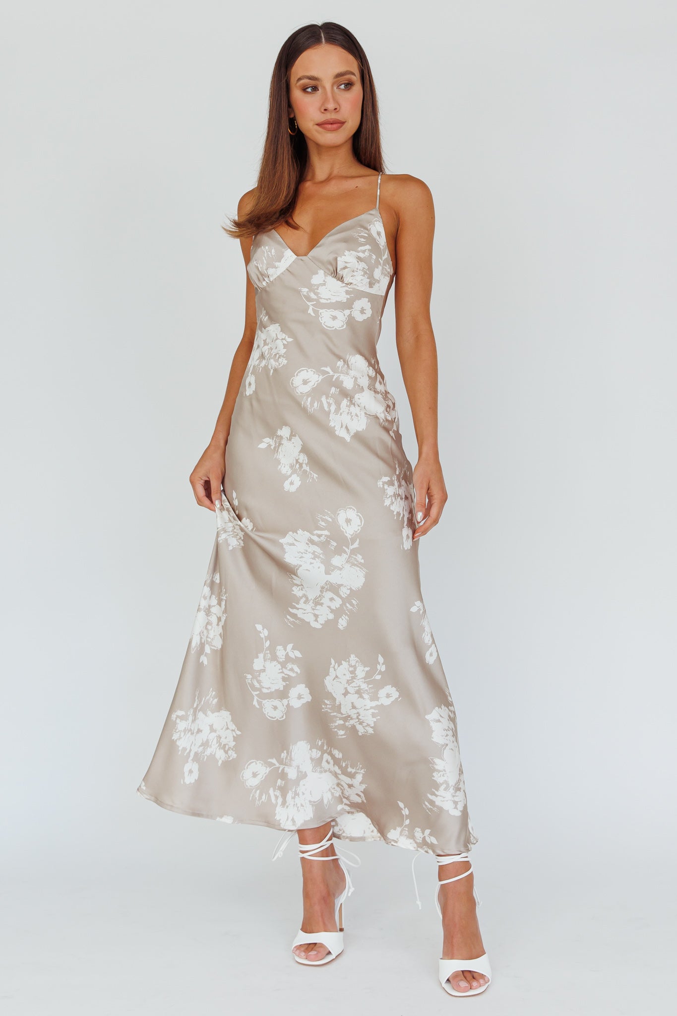 Lyndel Tied Back Slip Midi Dress Grey by Selfie Leslie Australia