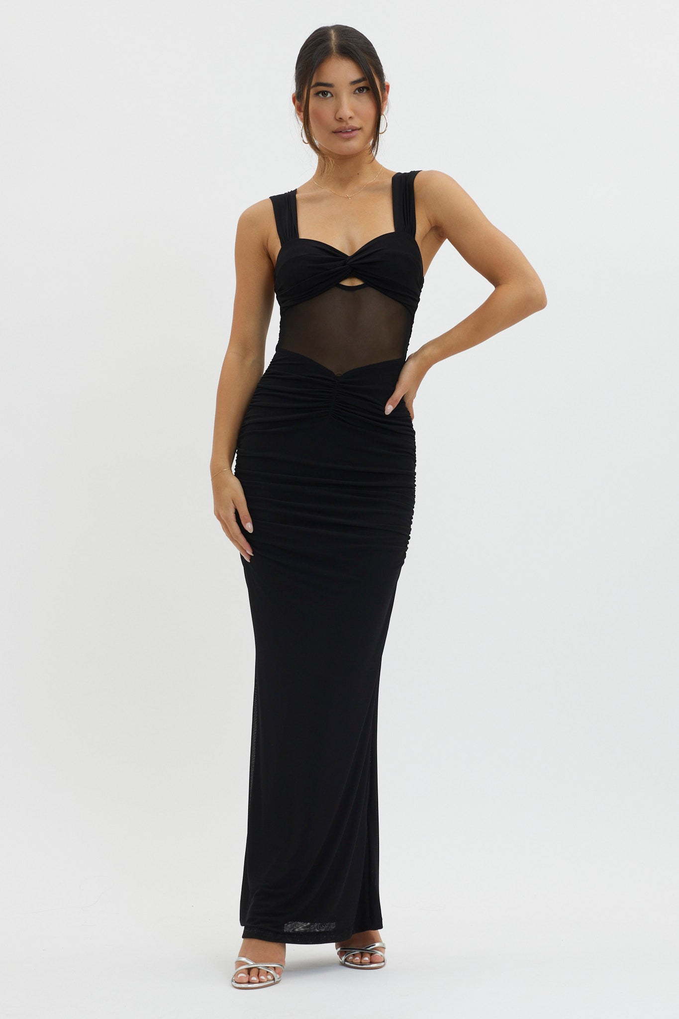 Oliana Sheer Waist Keyhole Maxi Dress Black by Selfie Leslie Australia