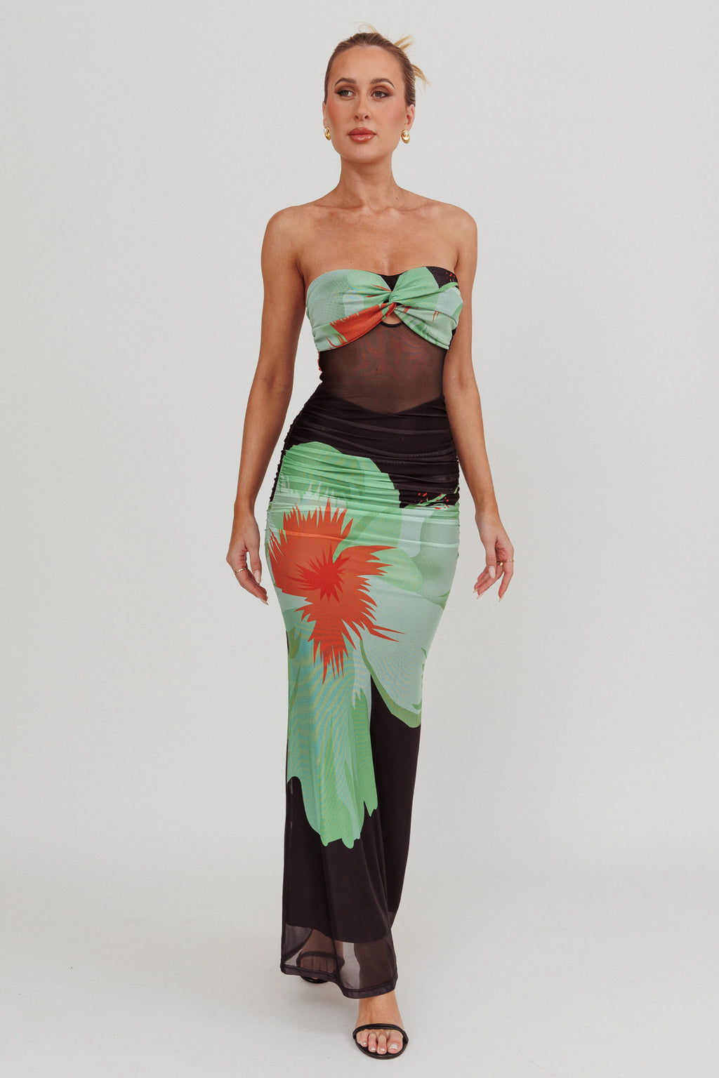 Oliana Sheer Waist Floral Maxi Dress Black by Selfie Leslie Australia