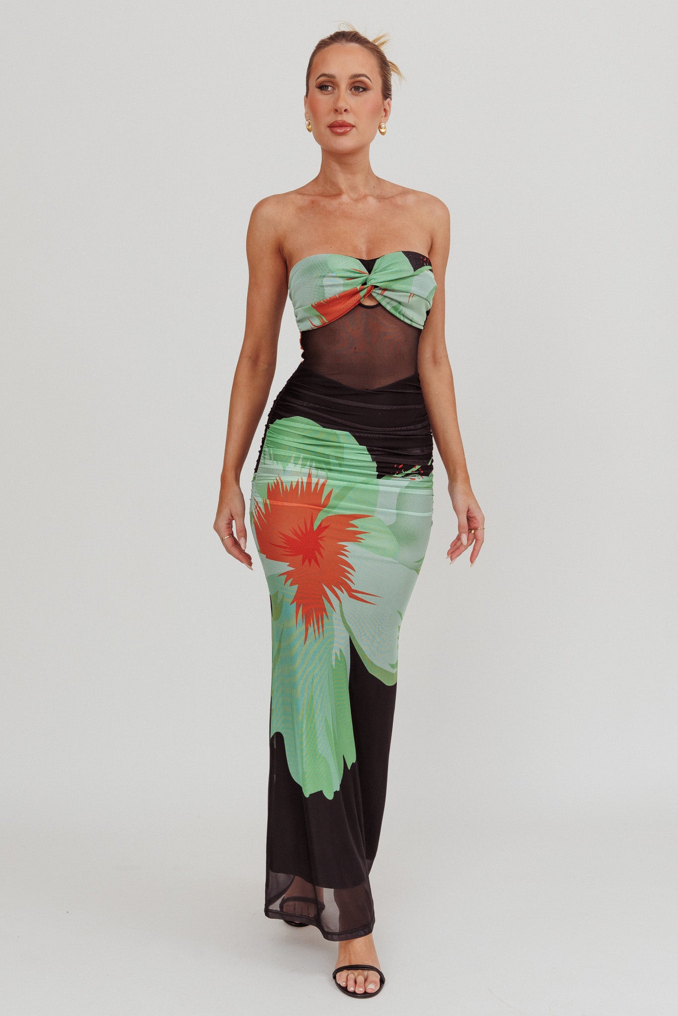 Oliana Sheer Waist Floral Maxi Dress Black by Selfie Leslie Australia