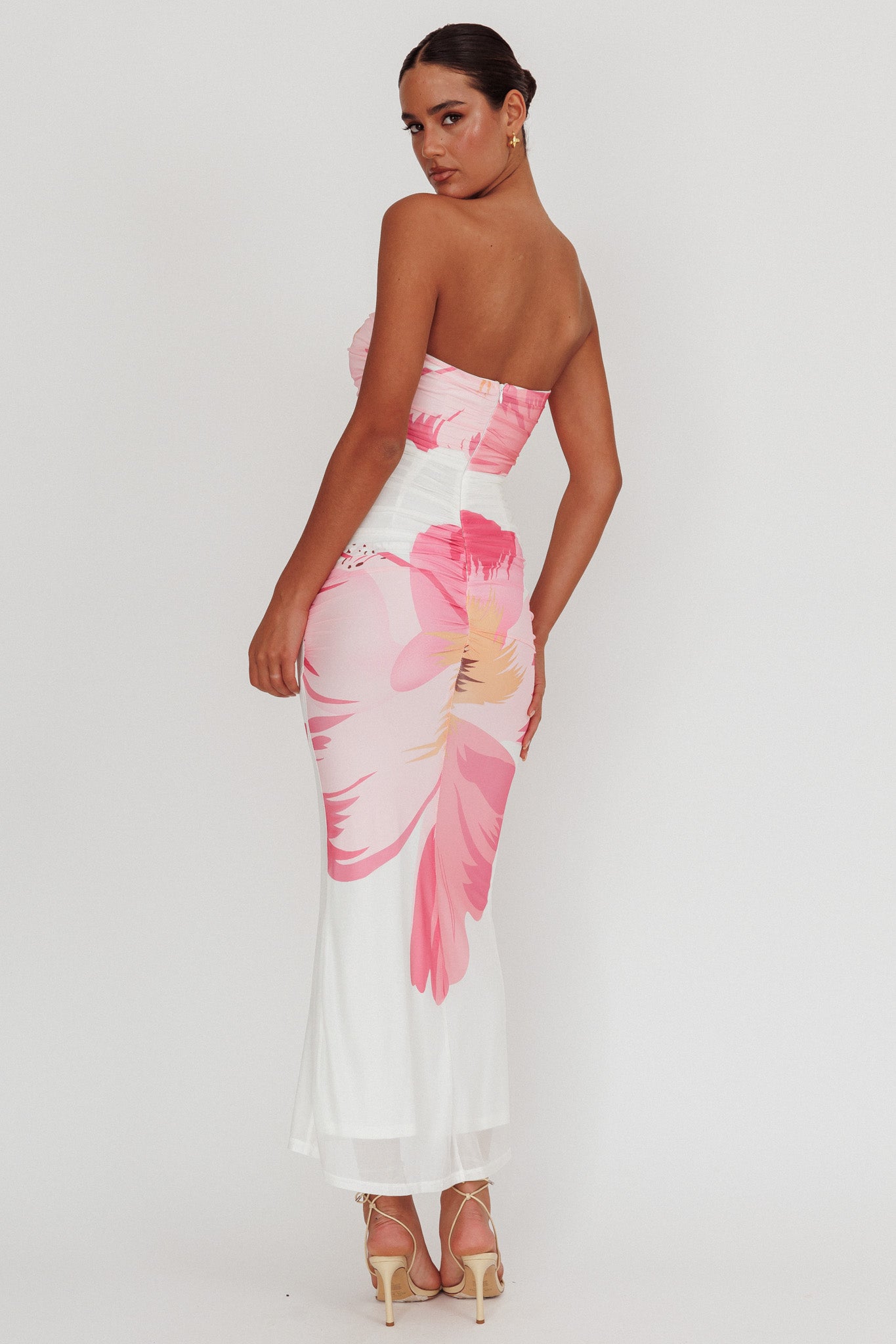 Oliana Sheer Waist Floral Maxi Dress White by Selfie Leslie Australia