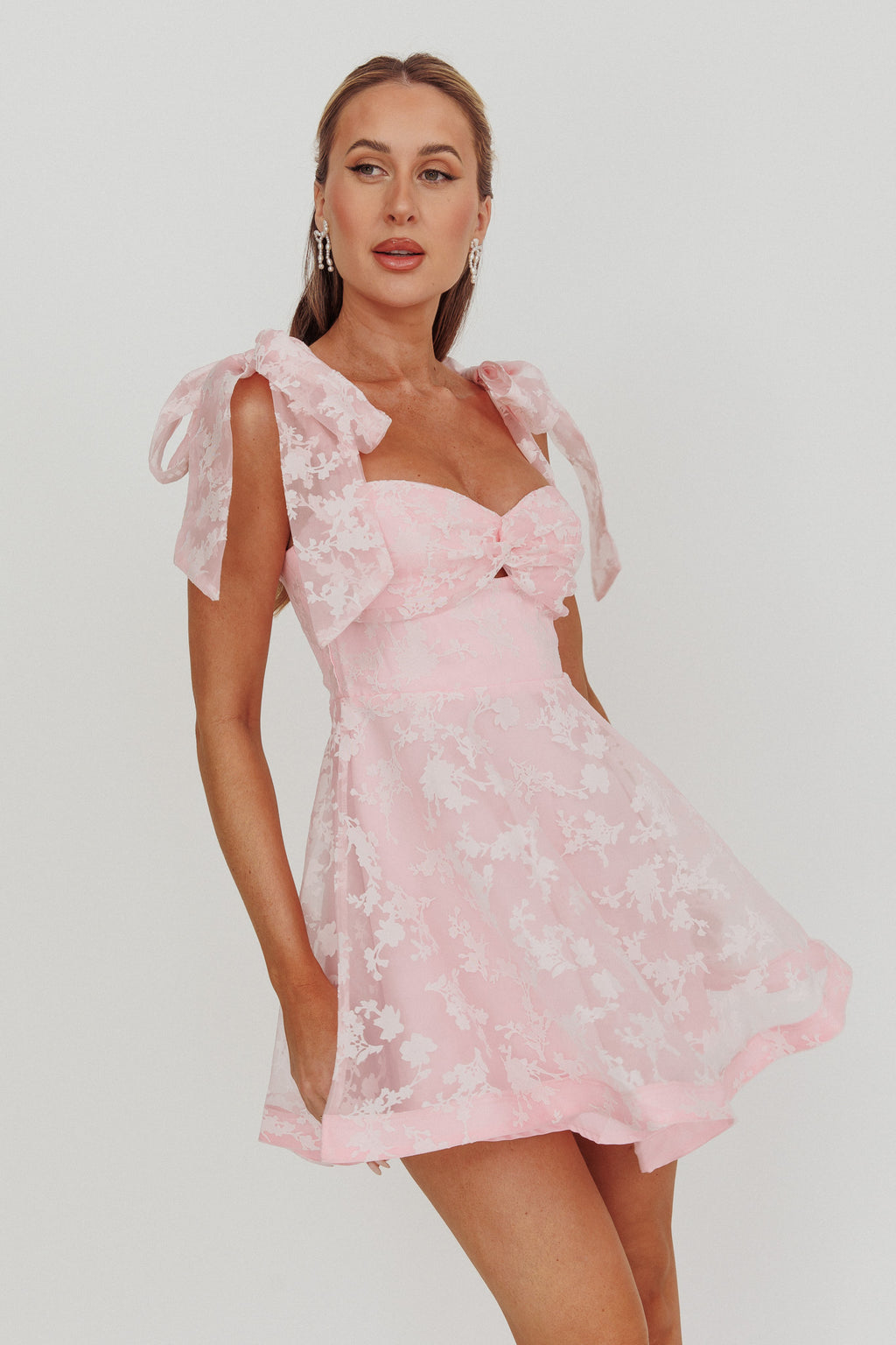 Oliana Tied Shoulders Keyhole Mini Dress Blush by Selfie Leslie Australia