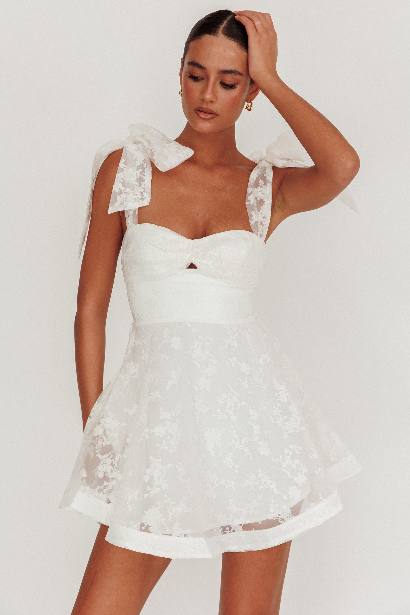 Oliana Tied Shoulders Keyhole Mini Dress White by Selfie Leslie Australia