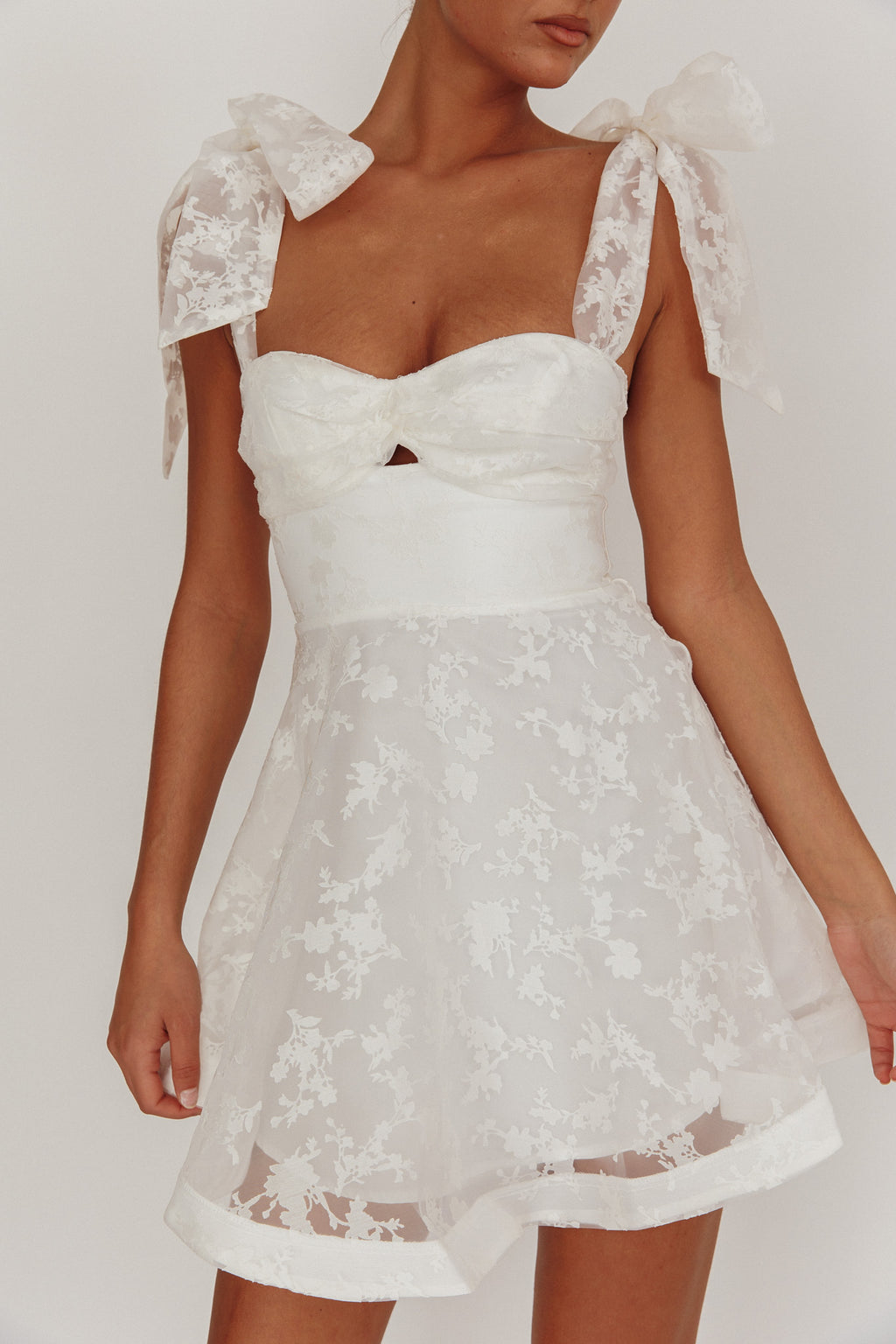 Oliana Tied Shoulders Keyhole Mini Dress White by Selfie Leslie Australia