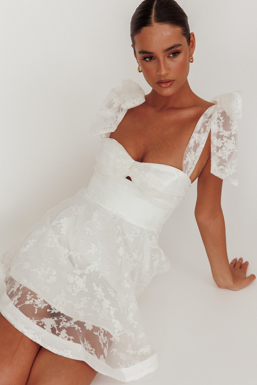 Oliana Tied Shoulders Keyhole Mini Dress White by Selfie Leslie Australia