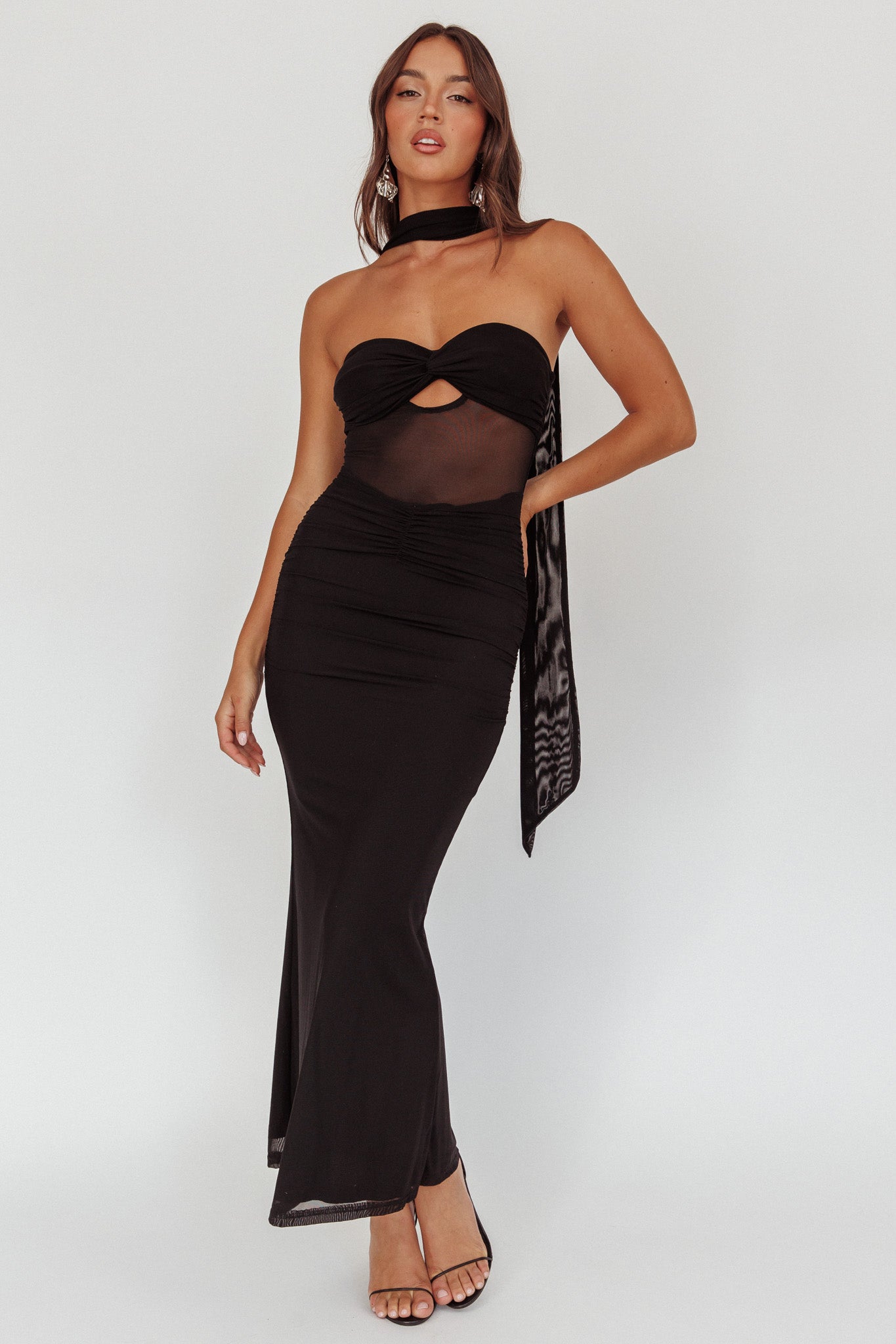 Oliana Strapless Mesh Maxi Dress Black by Selfie Leslie Australia