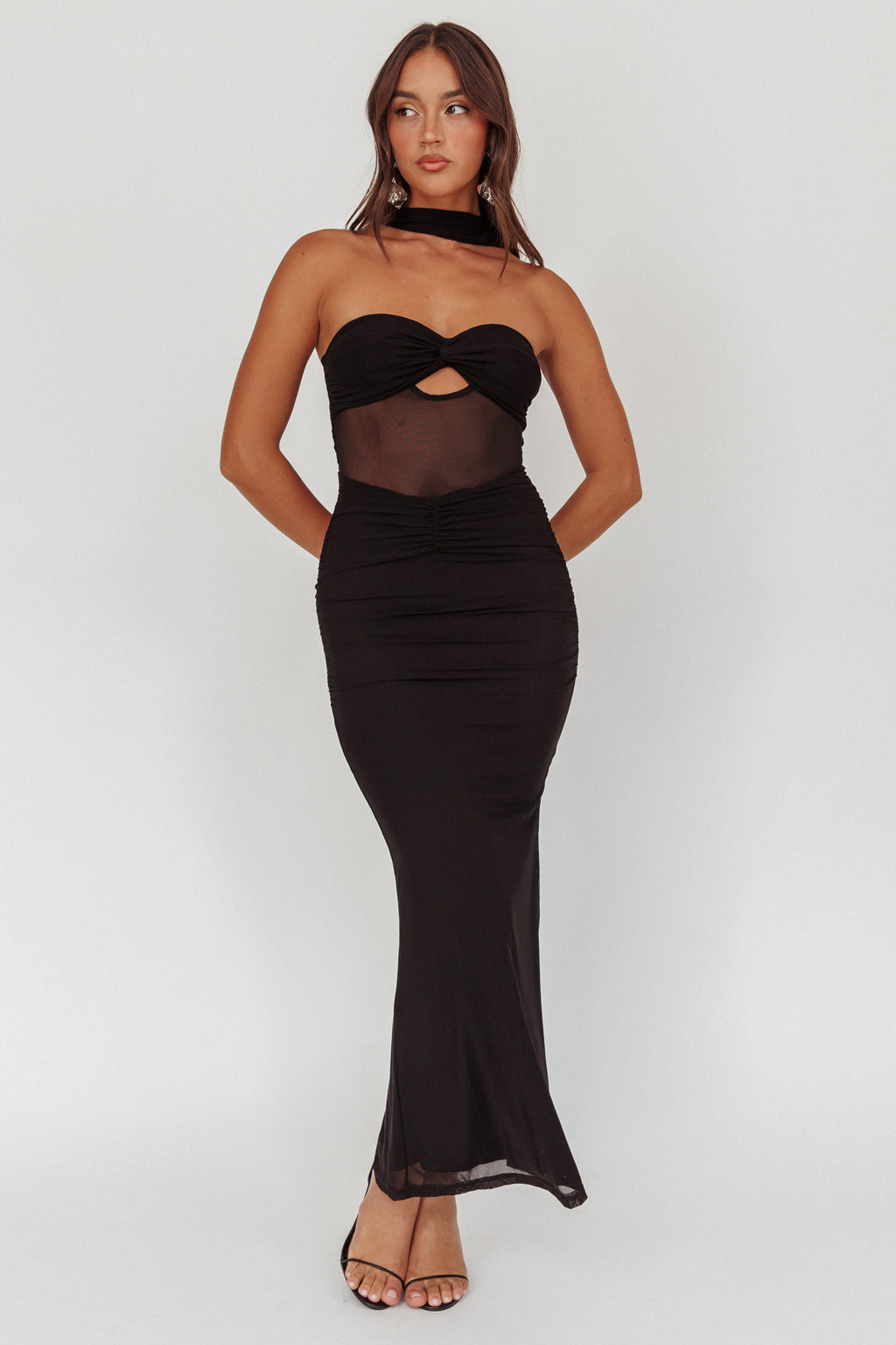 Oliana Strapless Mesh Maxi Dress Black by Selfie Leslie Australia