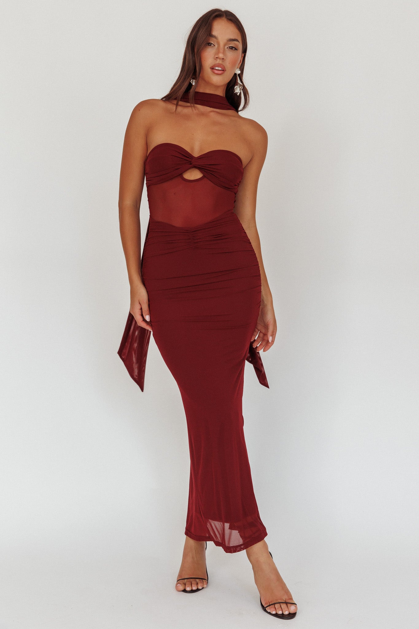 Oliana Strapless Mesh Maxi Dress Wine by Selfie Leslie Australia