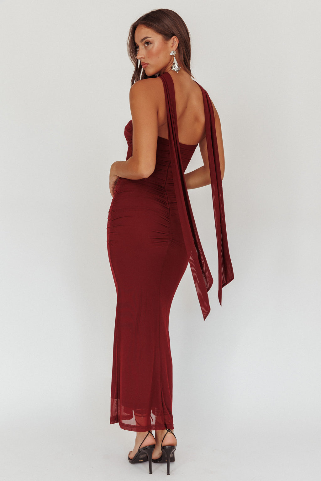 Oliana Strapless Mesh Maxi Dress Wine by Selfie Leslie Australia