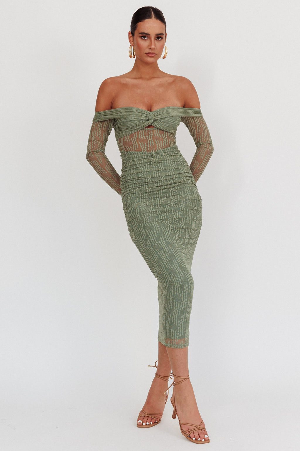 Oliana Off-Shoulder Mesh Maxi Dress Fern by Selfie Leslie Australia