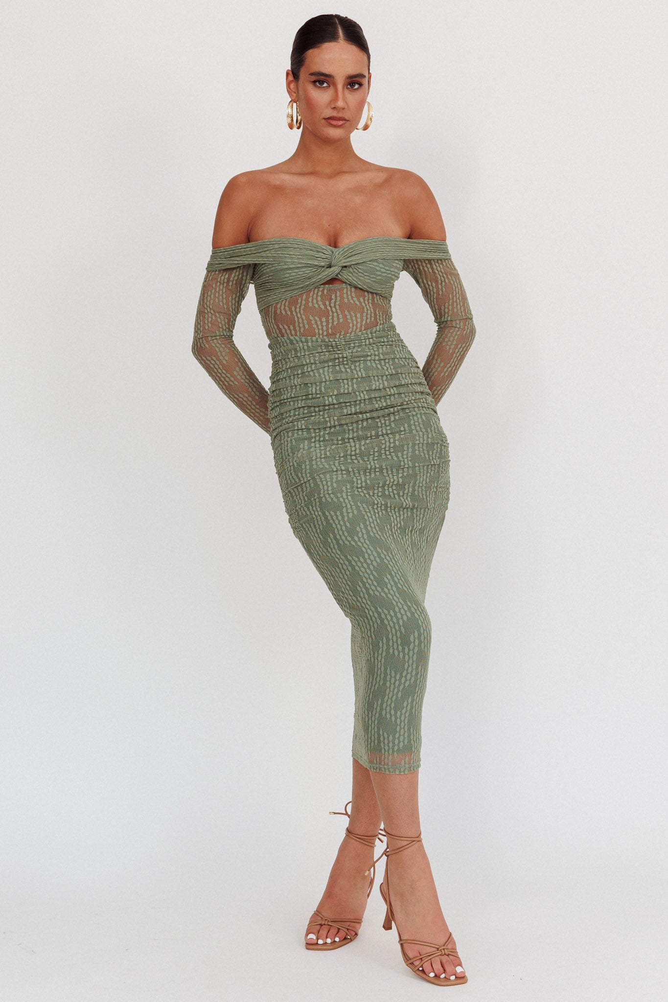 Oliana Off-Shoulder Mesh Maxi Dress Fern by Selfie Leslie Australia