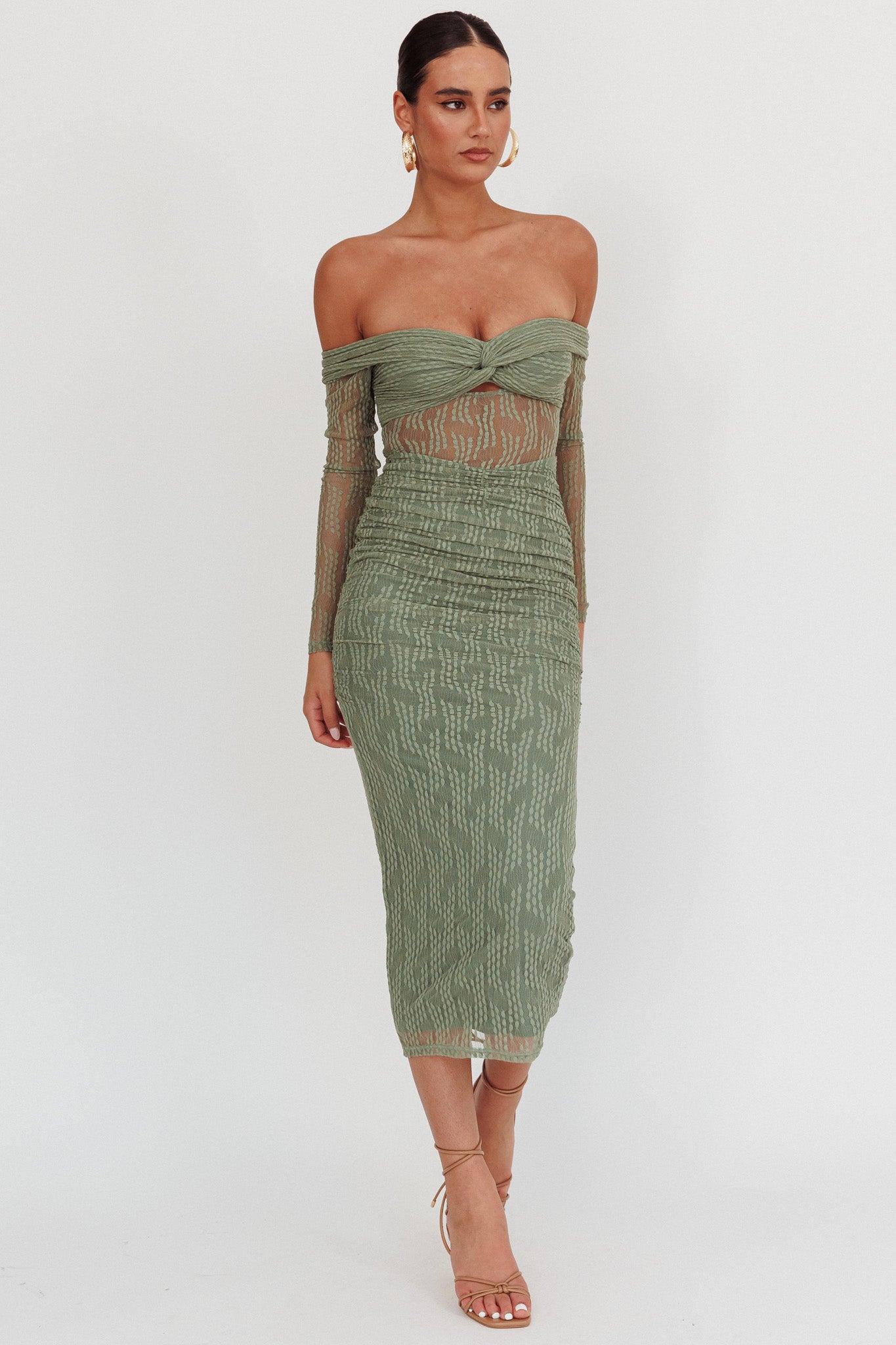Oliana Off-Shoulder Mesh Maxi Dress Fern by Selfie Leslie Australia