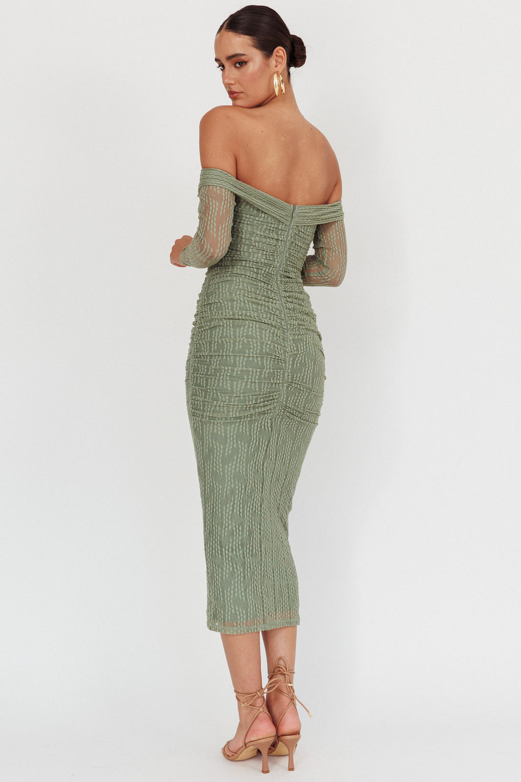 Oliana Off-Shoulder Mesh Maxi Dress Fern by Selfie Leslie Australia