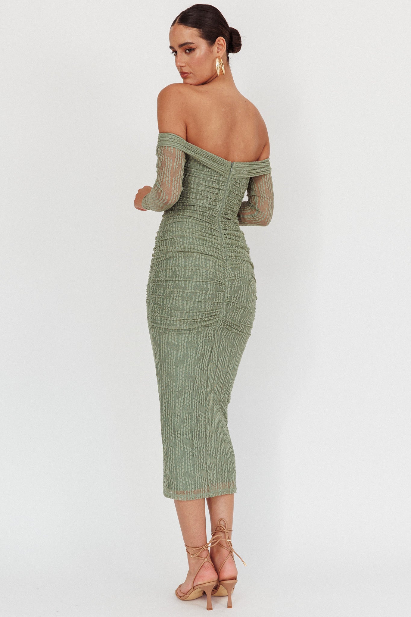 Oliana Off-Shoulder Mesh Maxi Dress Fern by Selfie Leslie Australia