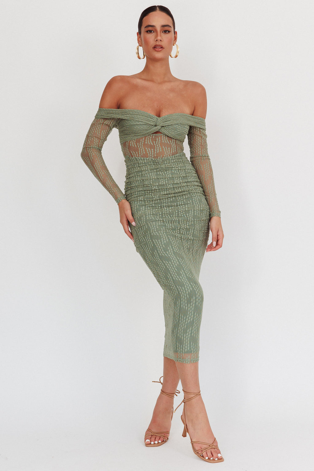 Oliana Off-Shoulder Mesh Maxi Dress Fern by Selfie Leslie Australia