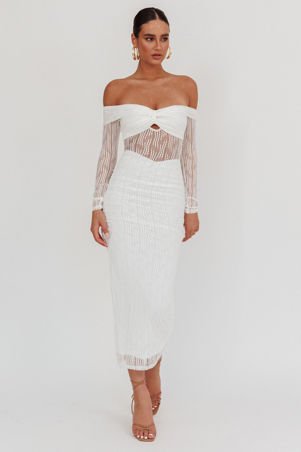 Oliana Off-Shoulder Mesh Maxi Dress White by Selfie Leslie Australia