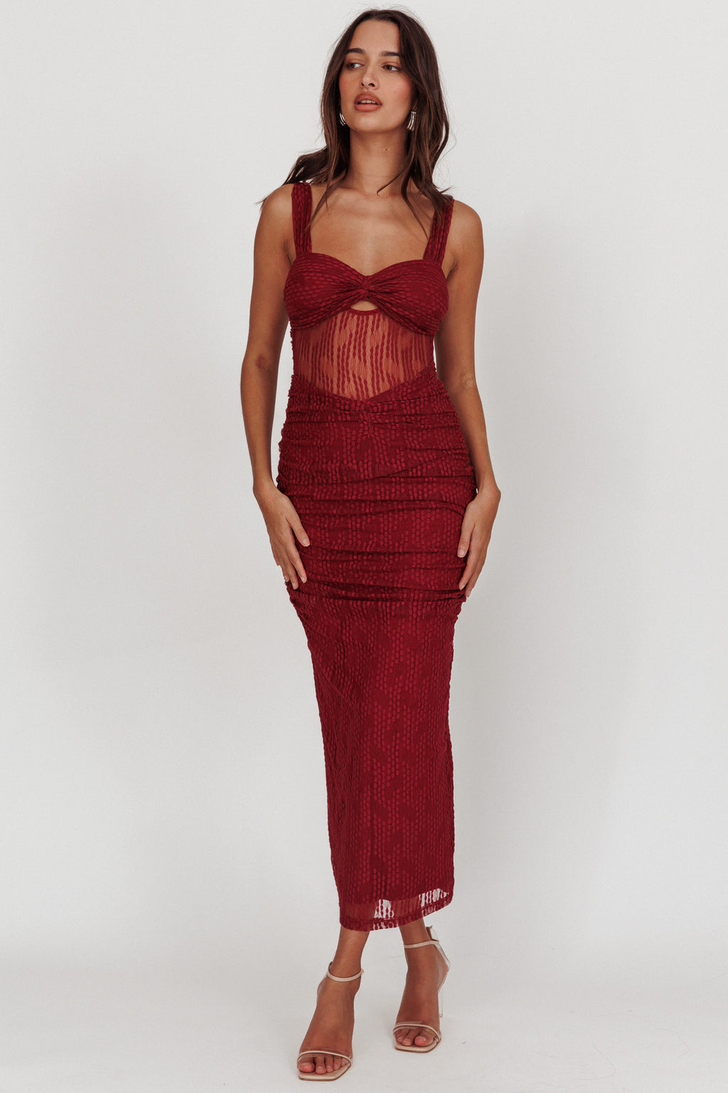 Oliana Lace Midi Dress Burgundy by Selfie Leslie Australia