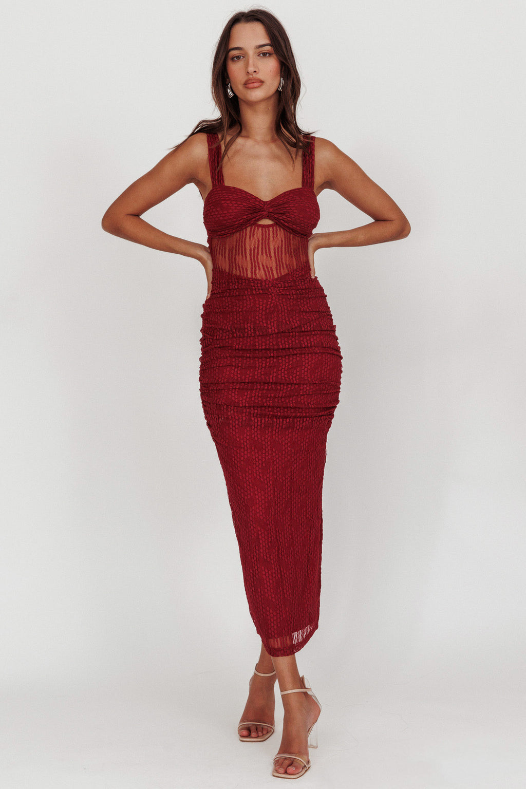 Oliana Lace Midi Dress Burgundy by Selfie Leslie Australia