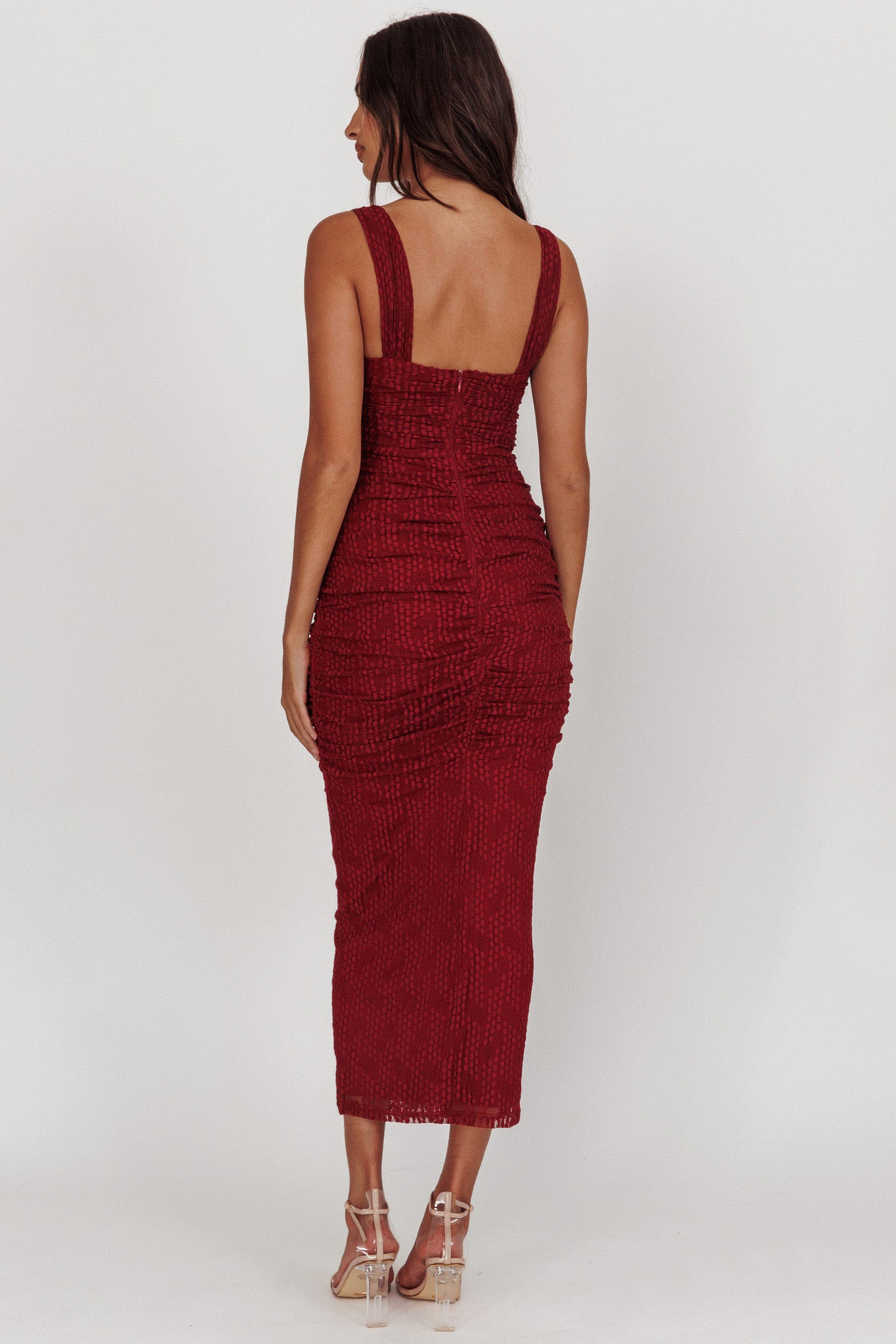 Oliana Lace Midi Dress Burgundy by Selfie Leslie Australia