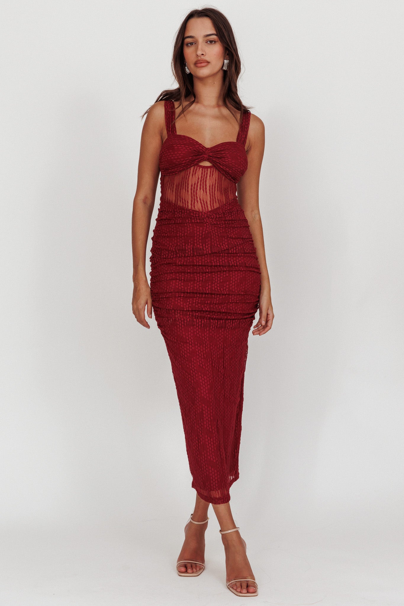 Oliana Lace Midi Dress Burgundy by Selfie Leslie Australia