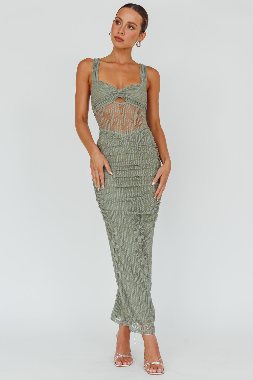 Oliana Embroidered Mesh Midi Dress Fern by Selfie Leslie Australia