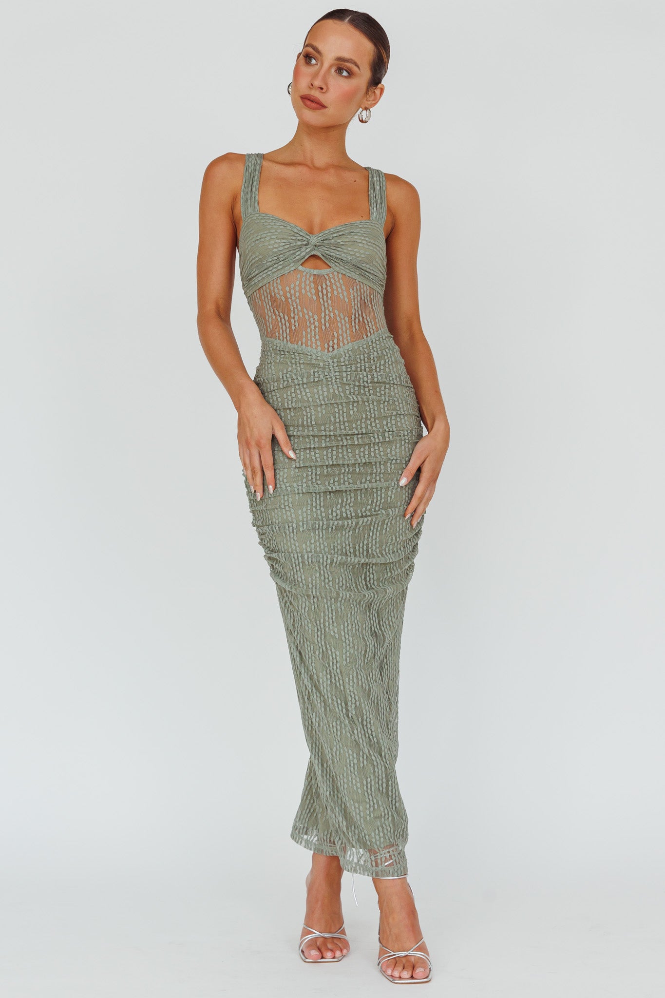 Oliana Embroidered Mesh Midi Dress Fern by Selfie Leslie Australia