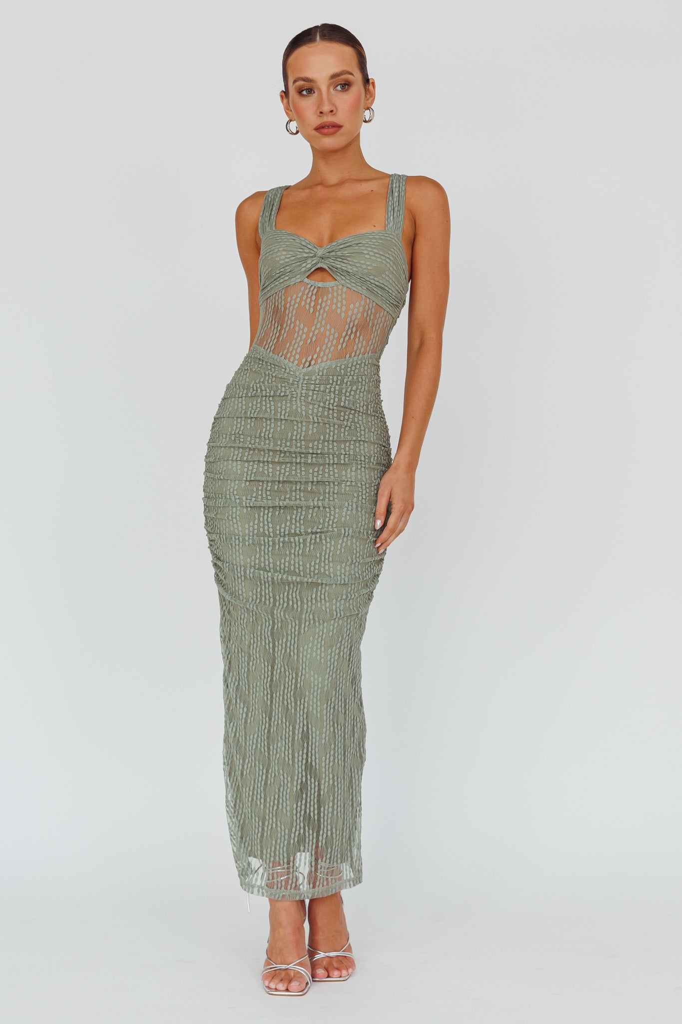 Oliana Embroidered Mesh Midi Dress Fern by Selfie Leslie Australia