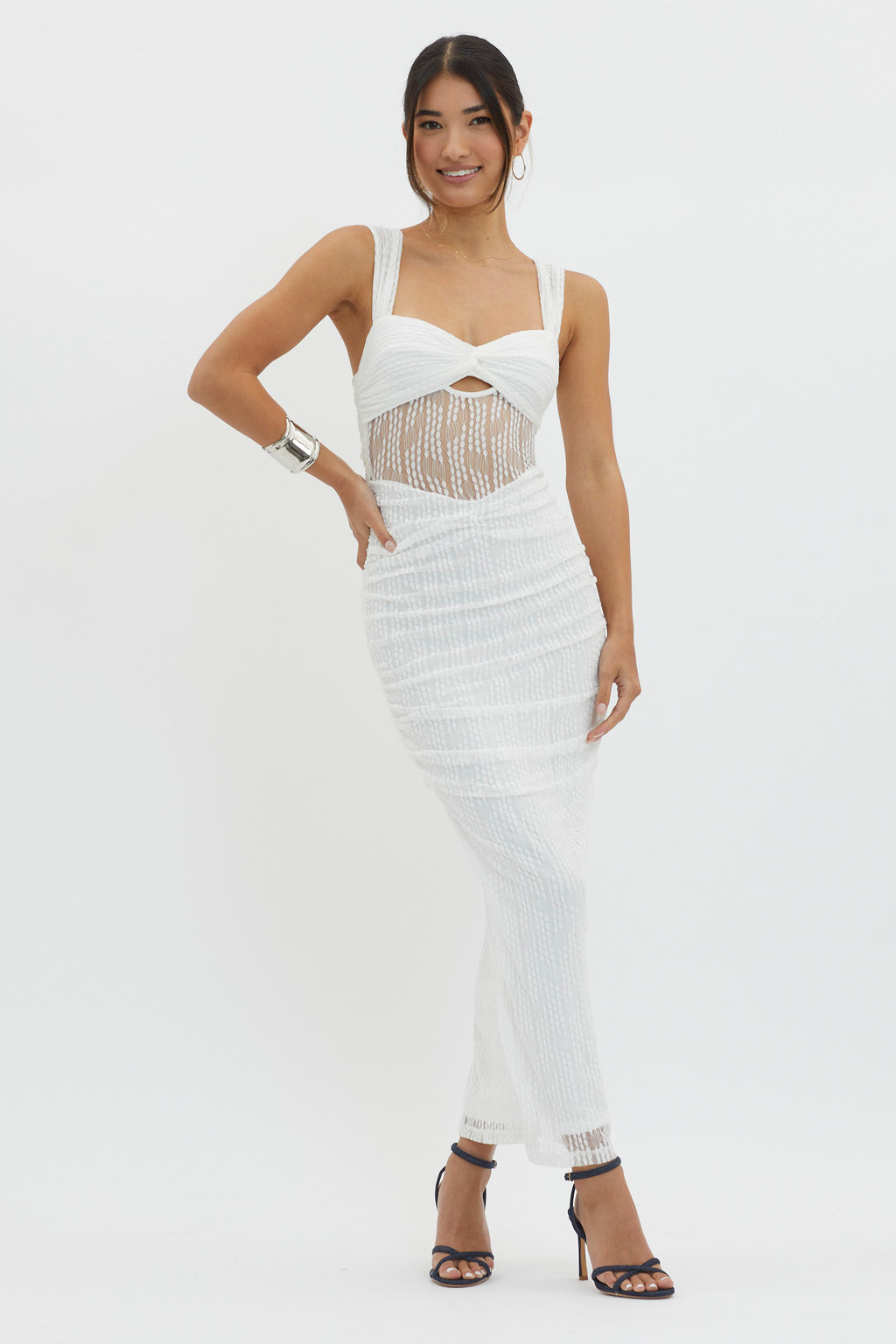 Oliana Embroidered Mesh Midi Dress White by Selfie Leslie Australia