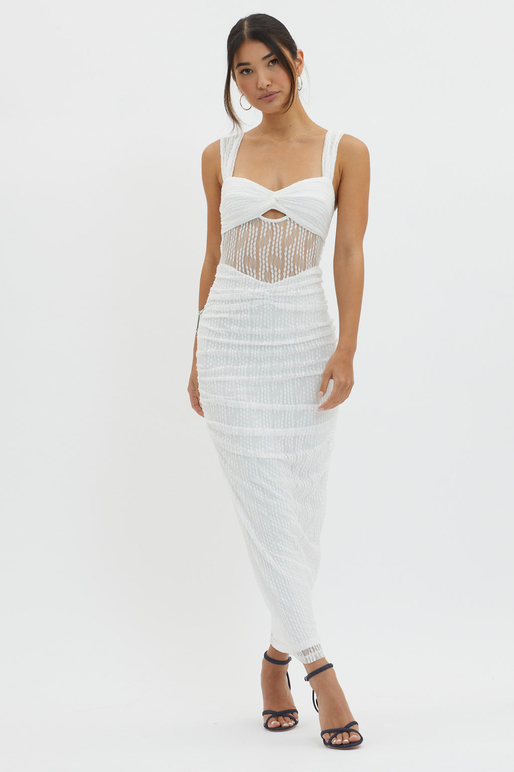Oliana Embroidered Mesh Midi Dress White by Selfie Leslie Australia