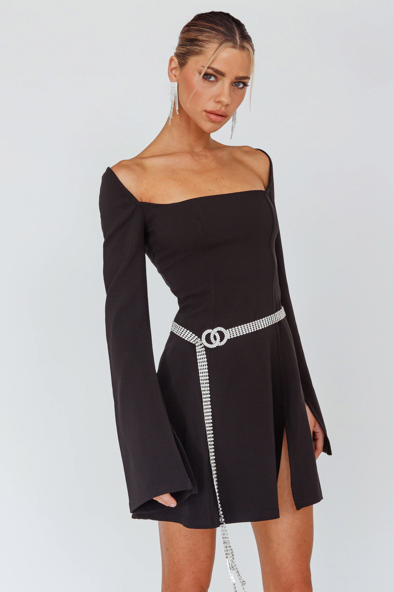 Kieran Long Sleeve A-Line Mini Dress Black by Selfie Leslie Australia
