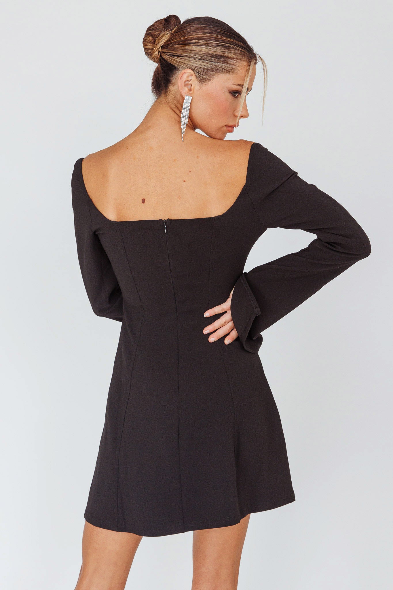 long sleeve black a line mini dress Black Sequin Strapless Mini Dress main image 0