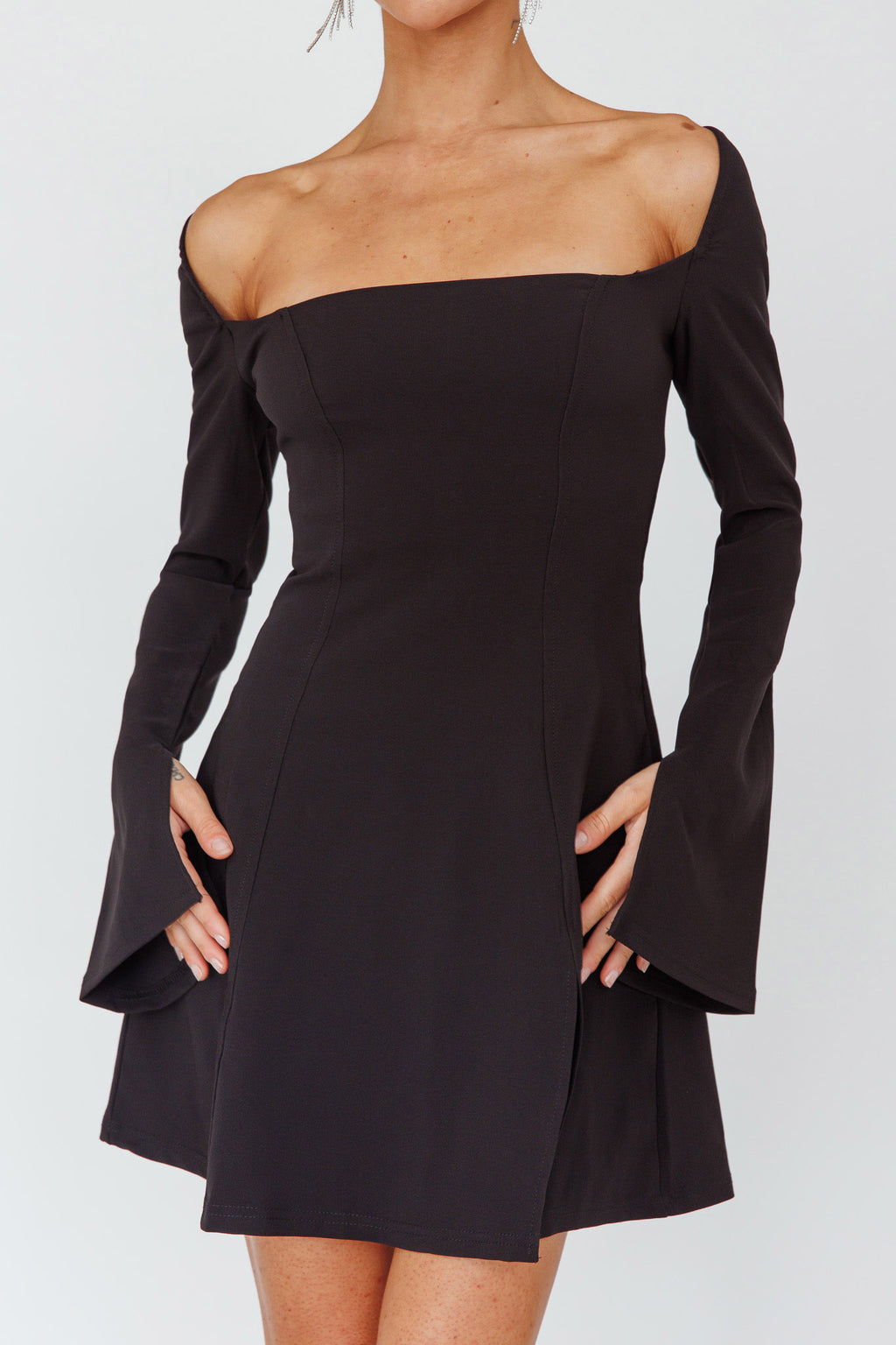 Kieran Long Sleeve A-Line Mini Dress Black by Selfie Leslie Australia