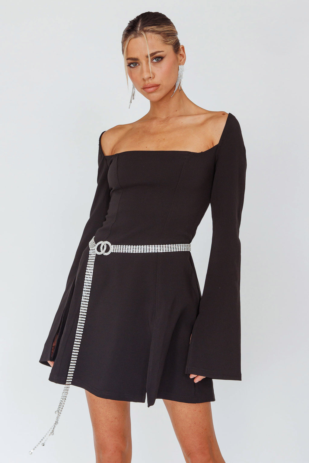 Kieran Long Sleeve A-Line Mini Dress Black by Selfie Leslie Australia