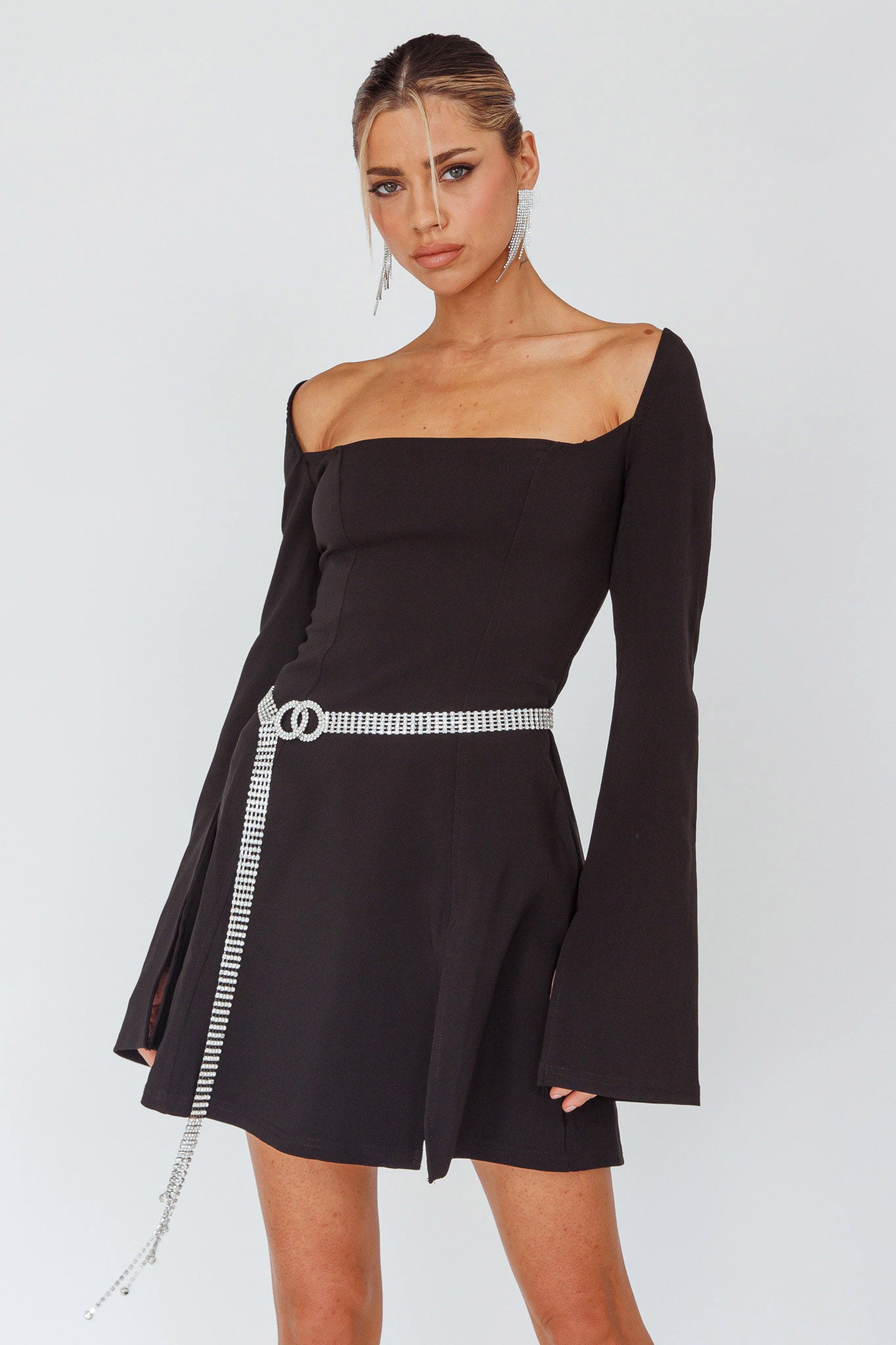 Kieran Long Sleeve A-Line Mini Dress Black by Selfie Leslie Australia