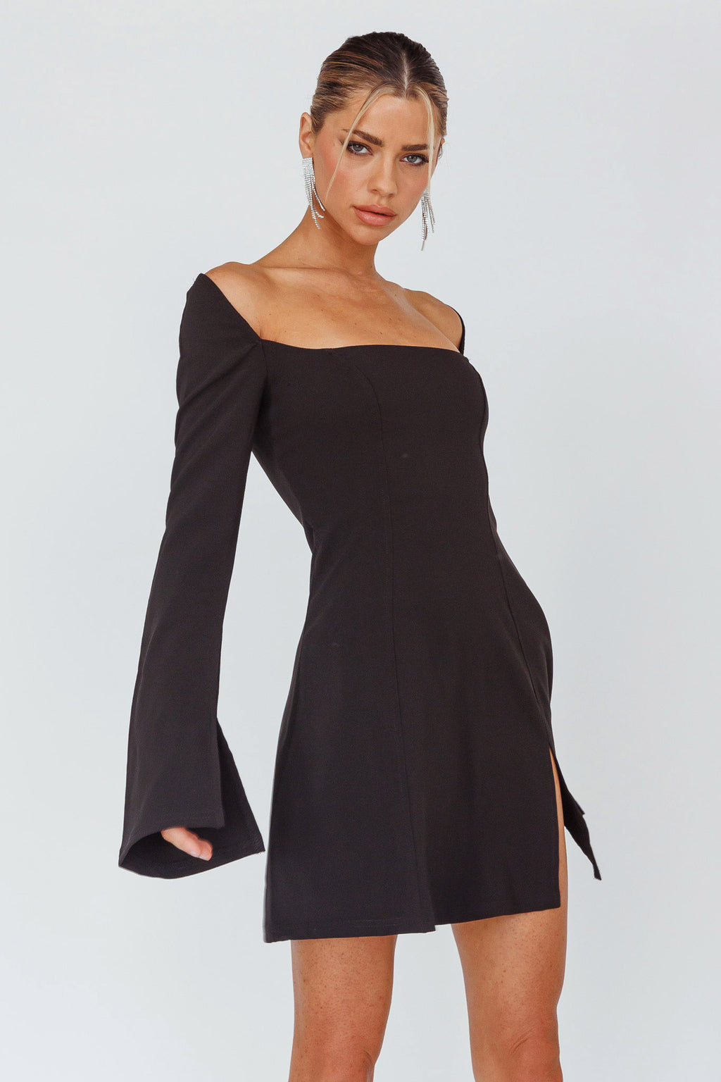 Kieran Long Sleeve A-Line Mini Dress Black by Selfie Leslie Australia