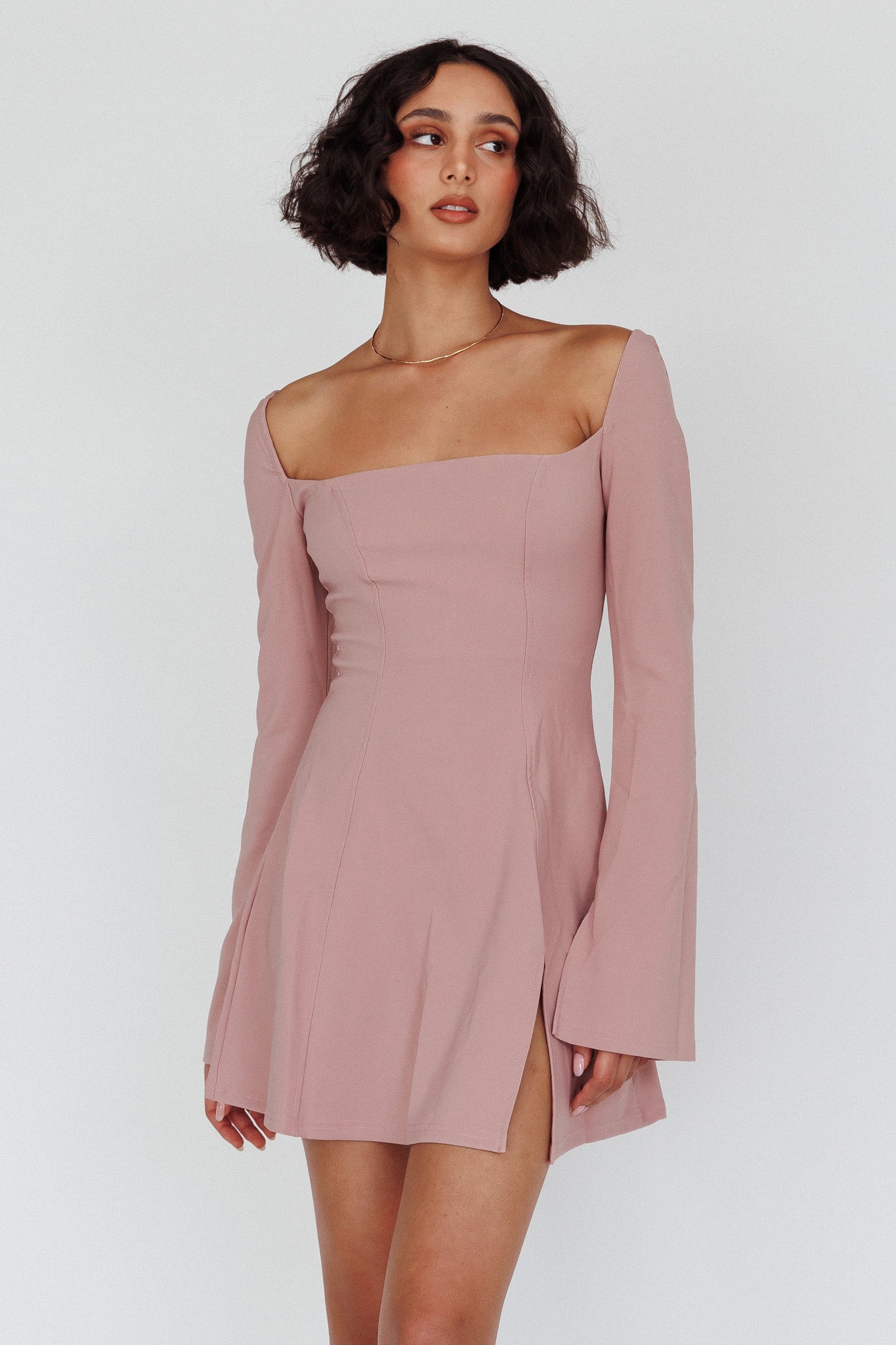 Kieran Long Sleeve A-Line Mini Dress Blush by Selfie Leslie Australia