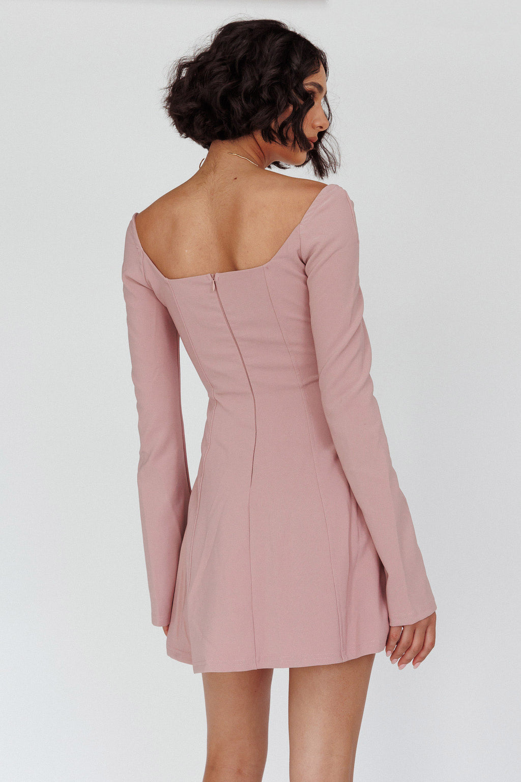 Kieran Long Sleeve A-Line Mini Dress Blush by Selfie Leslie Australia