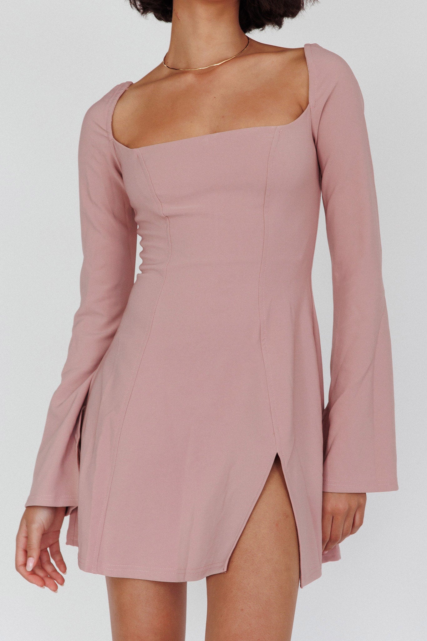 Kieran Long Sleeve A-Line Mini Dress Blush by Selfie Leslie Australia