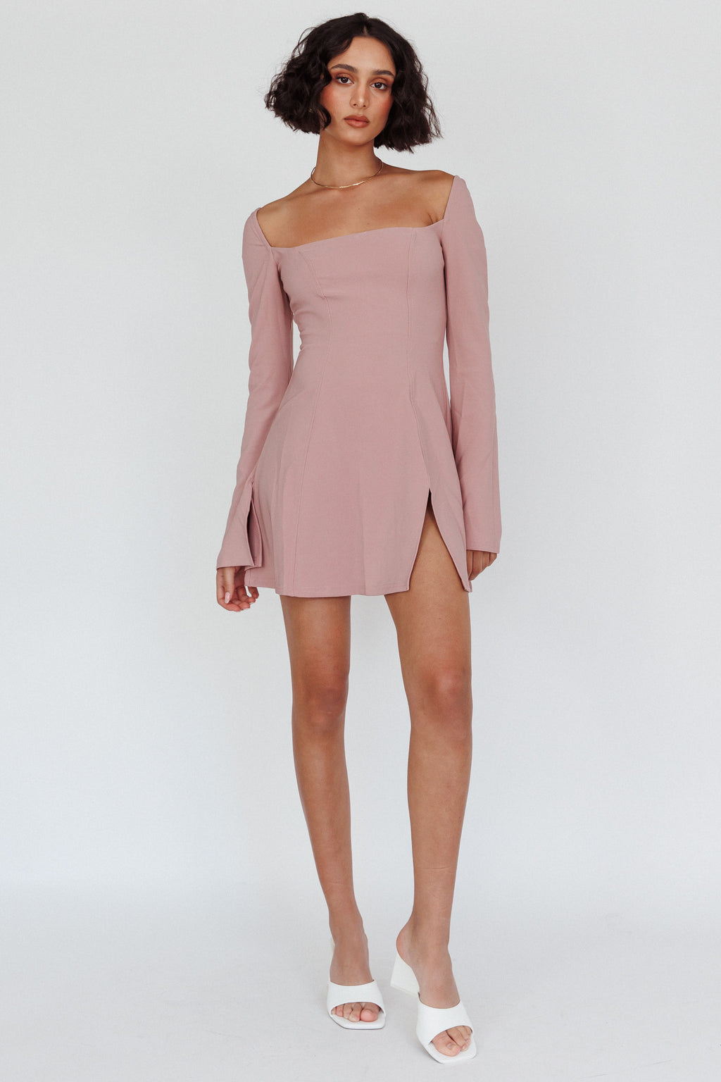 Kieran Long Sleeve A-Line Mini Dress Blush by Selfie Leslie Australia