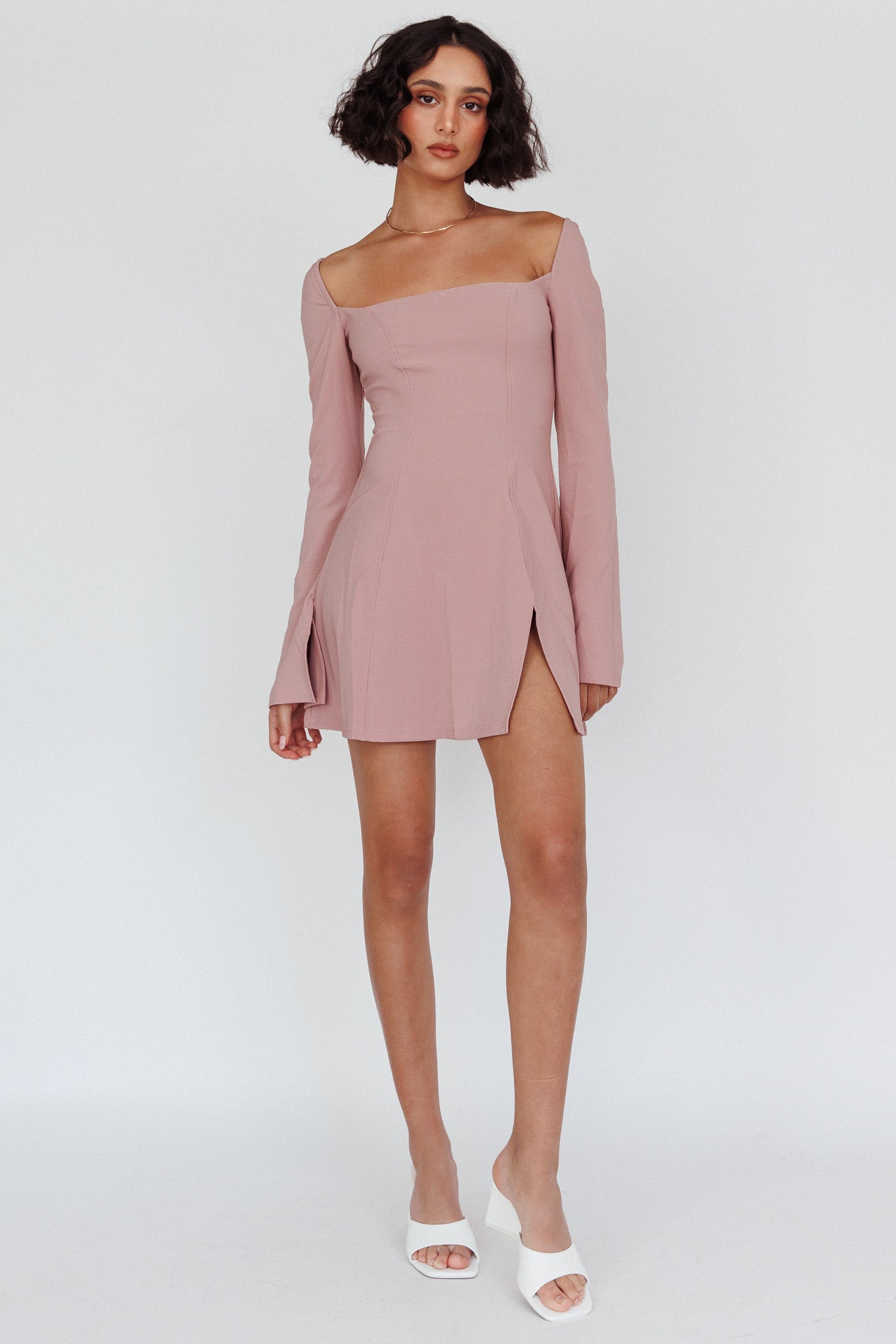 Kieran Long Sleeve A-Line Mini Dress Blush by Selfie Leslie Australia