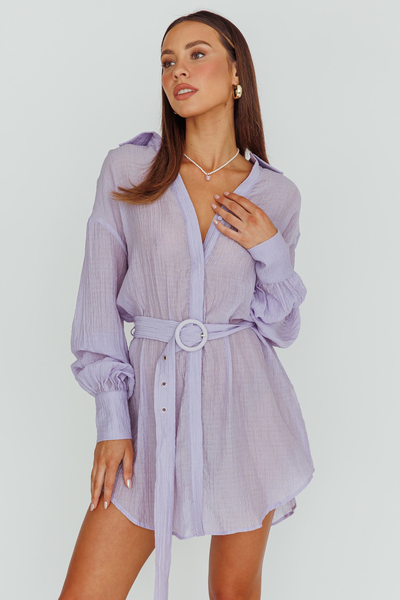 Sady Long Sleeve Shirt Mini Dress Lilac by Selfie Leslie Australia