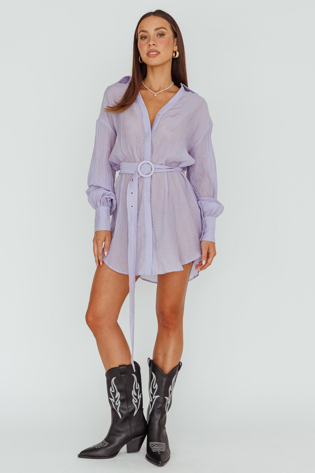 Sady Long Sleeve Shirt Mini Dress Lilac by Selfie Leslie Australia