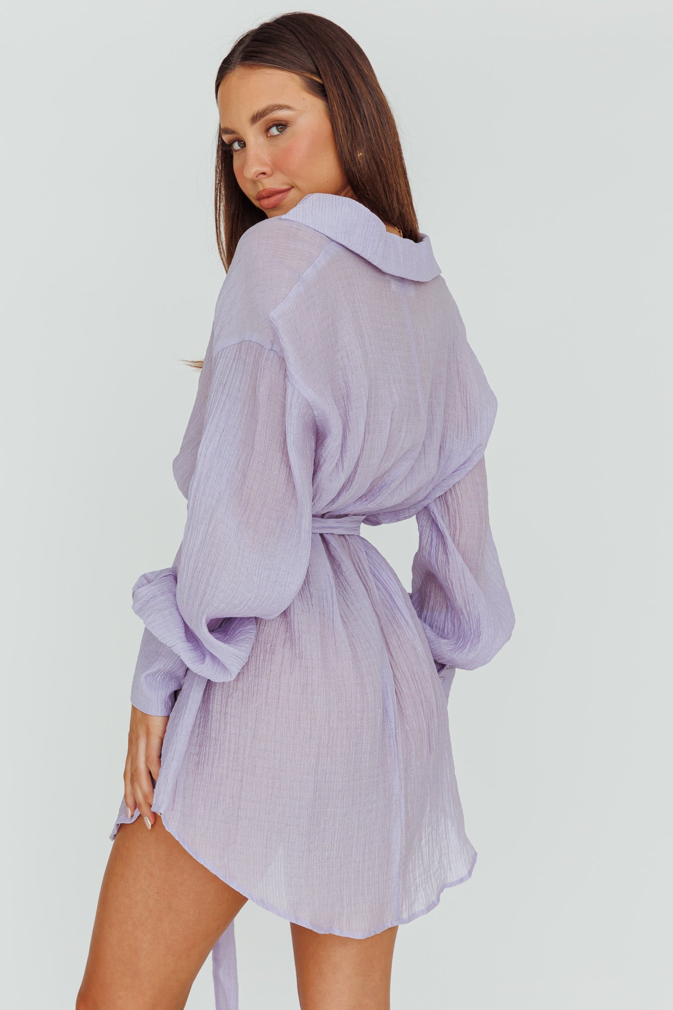 Sady Long Sleeve Shirt Mini Dress Lilac by Selfie Leslie Australia