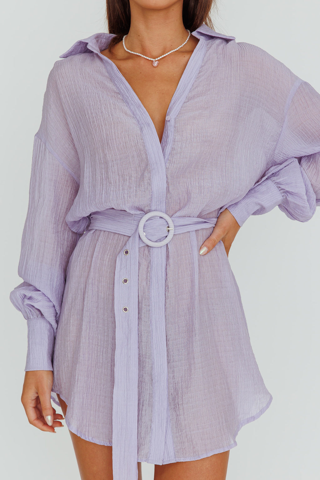 Sady Long Sleeve Shirt Mini Dress Lilac by Selfie Leslie Australia